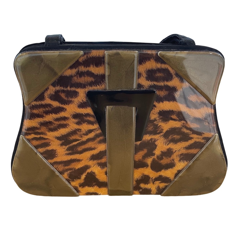 Angela Frascone Leopard Print Top Handle Bag Purse‎ Vintage Style